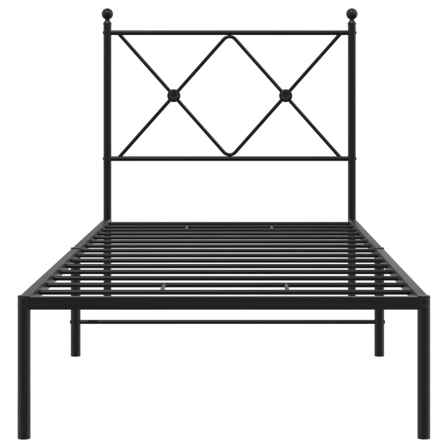 Bedframe met hoofdbord metaal zwart 75x190 cm