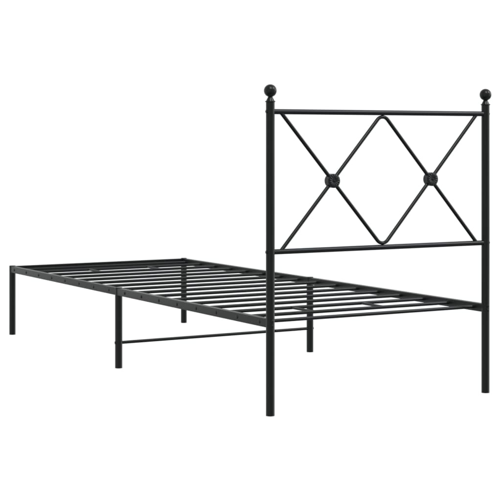 Bedframe met hoofdbord metaal zwart 75x190 cm