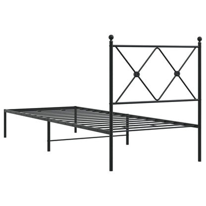 Bedframe met hoofdbord metaal zwart 75x190 cm