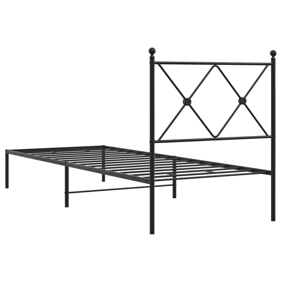 Bedframe met hoofdbord metaal zwart 75x190 cm