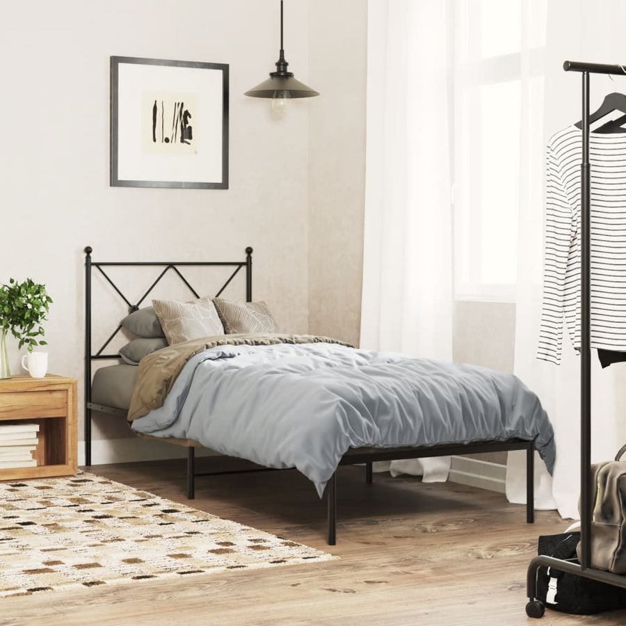 Bedframe met hoofdbord metaal zwart 80x200 cm