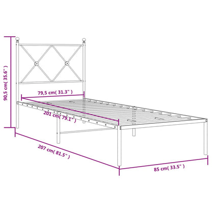 Bedframe met hoofdbord metaal zwart 80x200 cm