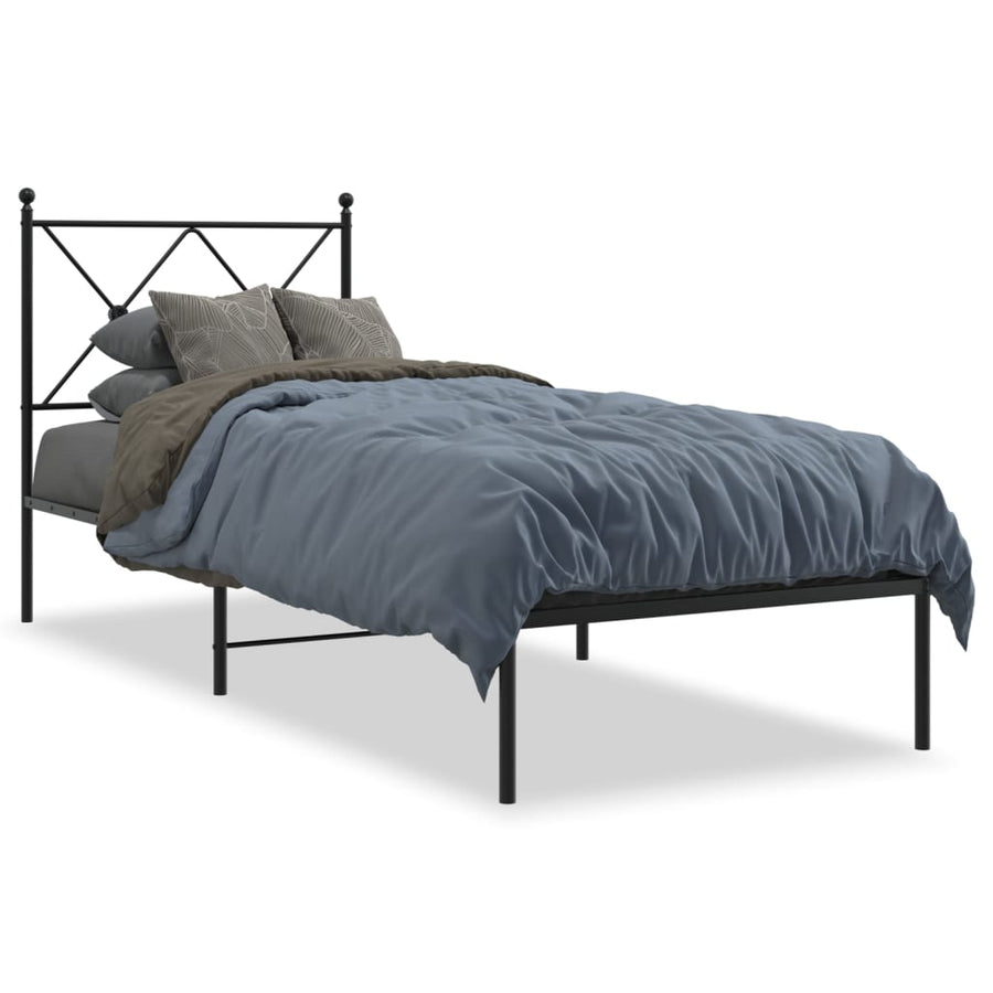 Bedframe met hoofdbord metaal zwart 80x200 cm