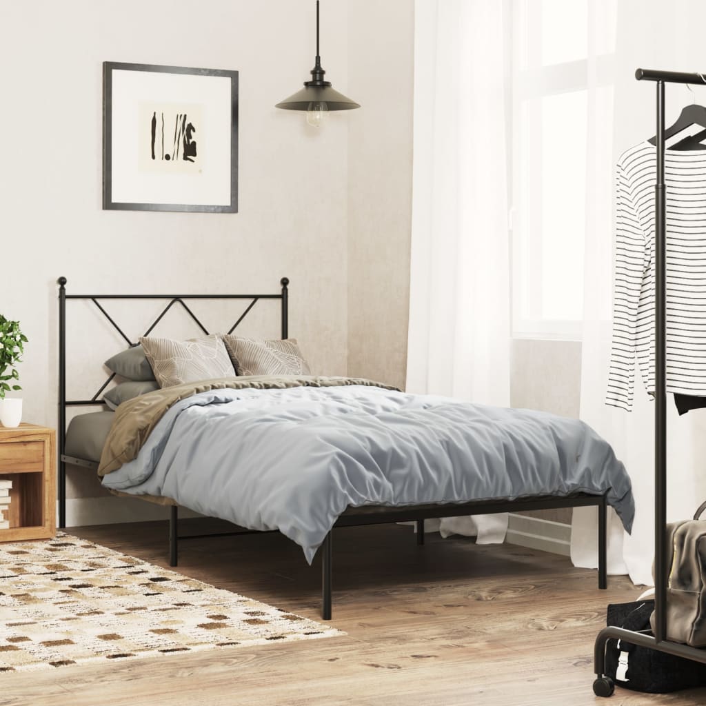 Bedframe met hoofdbord metaal zwart 90x190 cm