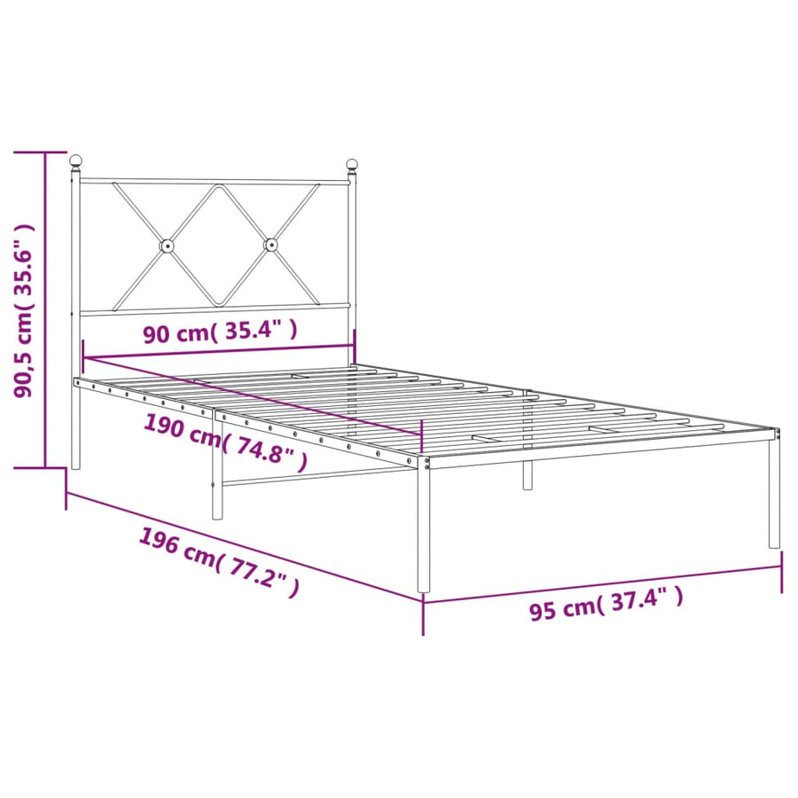 Bedframe met hoofdbord metaal zwart 90x190 cm