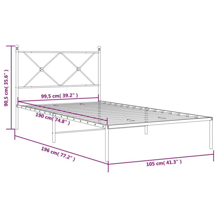 Bedframe met hoofdbord metaal zwart 100x190 cm