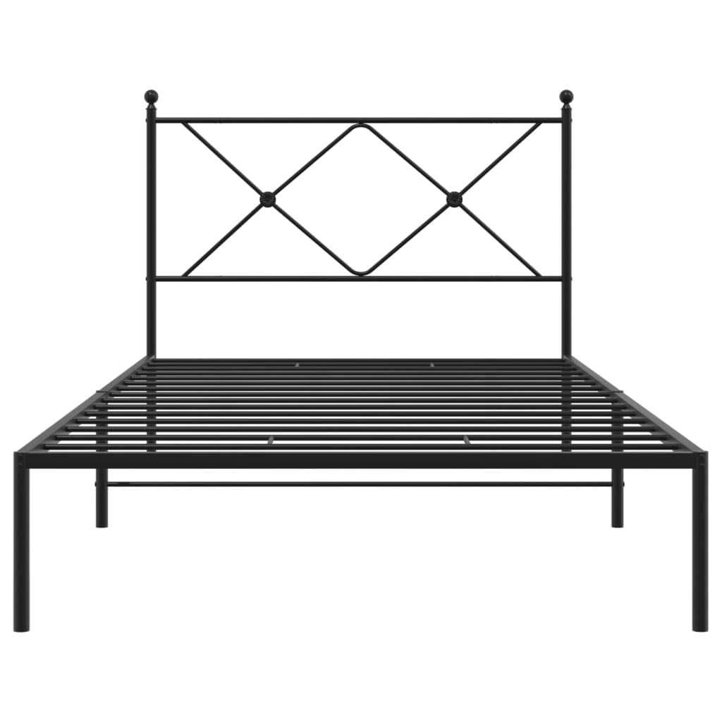 Bedframe met hoofdbord metaal zwart 107x203 cm