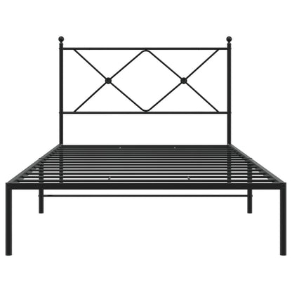 Bedframe met hoofdbord metaal zwart 107x203 cm