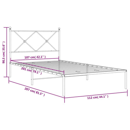 Bedframe met hoofdbord metaal zwart 107x203 cm