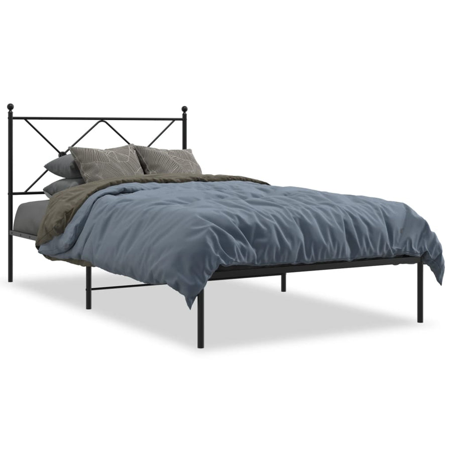 Bedframe met hoofdbord metaal zwart 107x203 cm