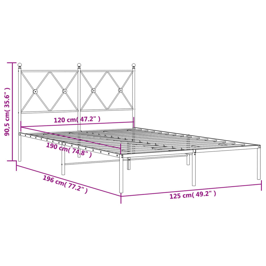 Bedframe met hoofdbord metaal zwart 120x190 cm