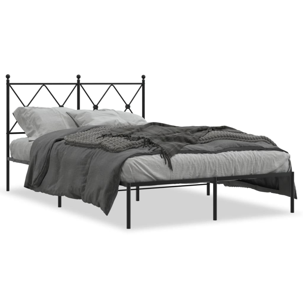 Bedframe met hoofdbord metaal zwart 120x190 cm