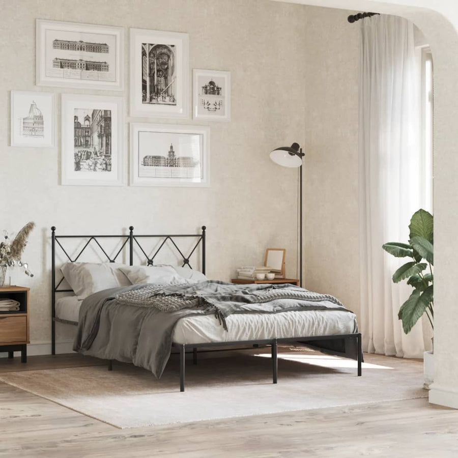 Bedframe met hoofdbord metaal zwart 120x200 cm