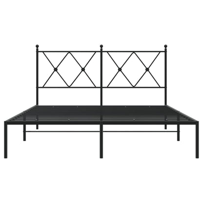 Bedframe met hoofdbord metaal zwart 135x190 cm