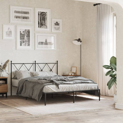 Bedframe met hoofdbord metaal zwart 140x190 cm