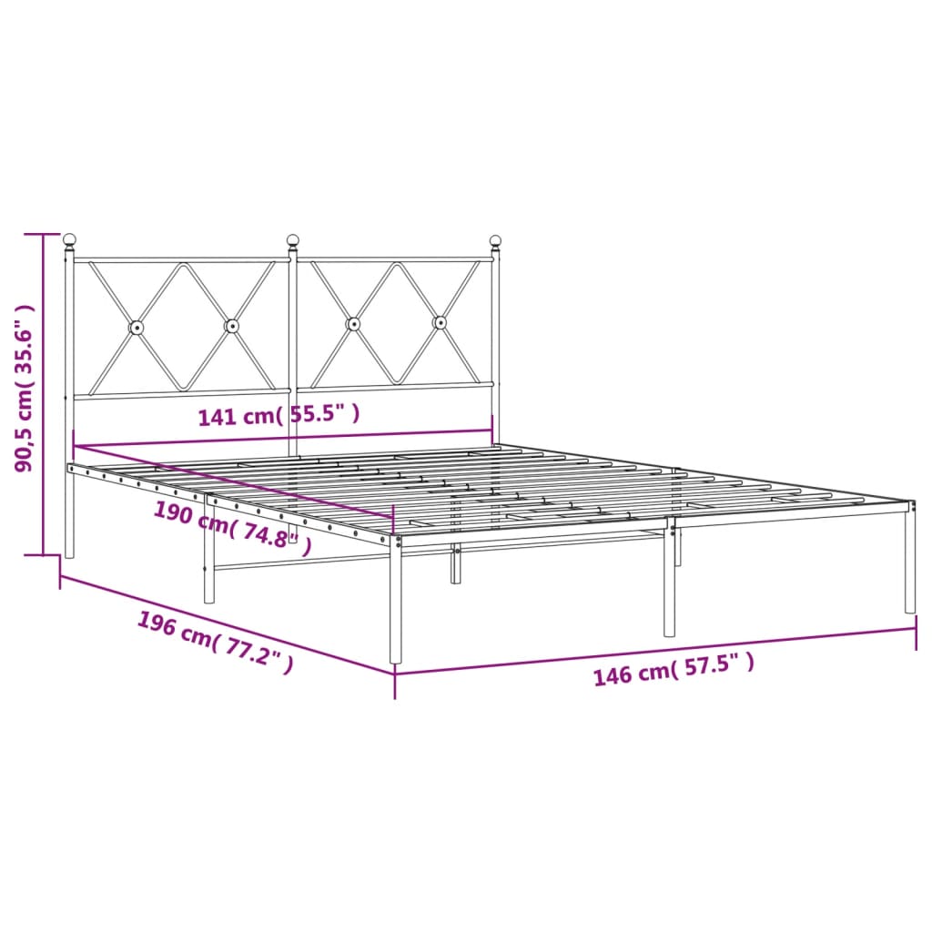Bedframe met hoofdbord metaal zwart 140x190 cm