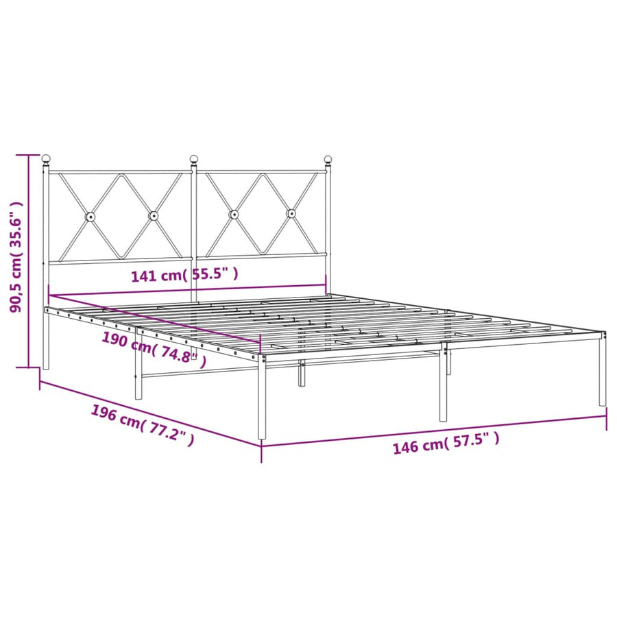 Bedframe met hoofdbord metaal zwart 140x190 cm