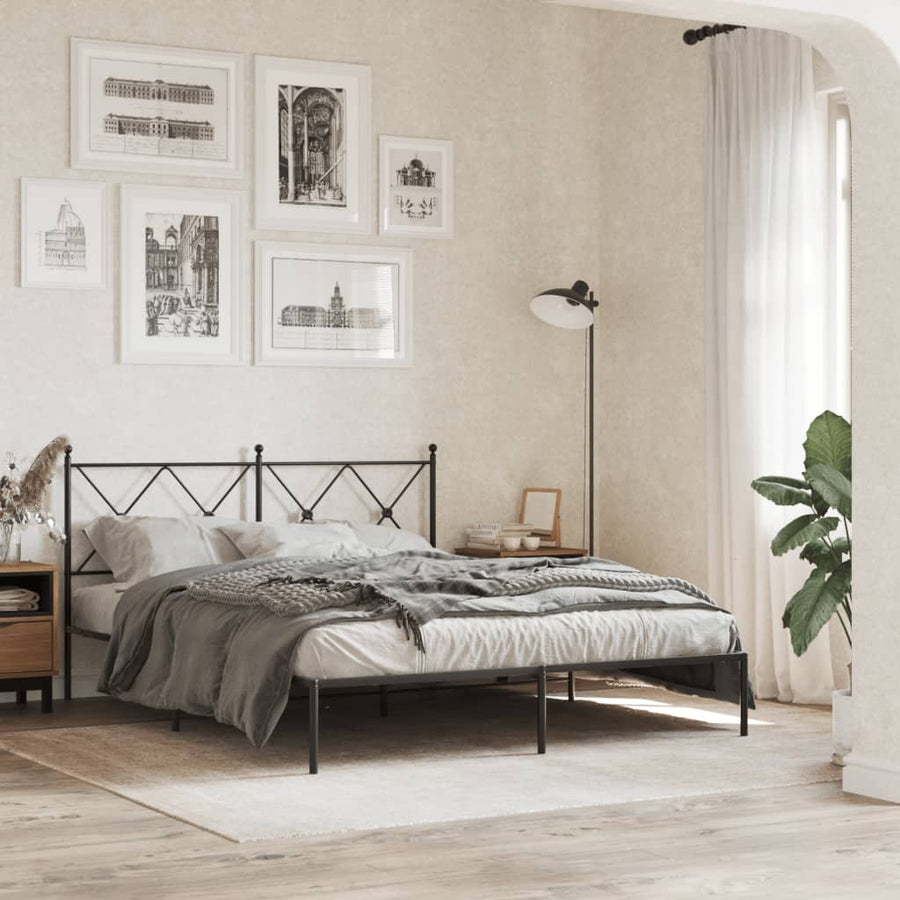Bedframe met hoofdbord metaal zwart 160x200 cm