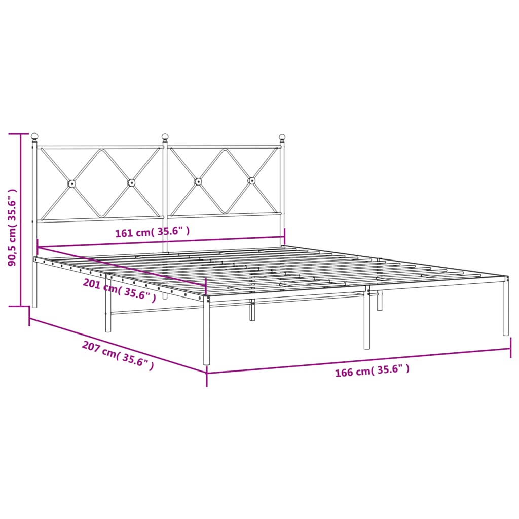 Bedframe met hoofdbord metaal zwart 160x200 cm