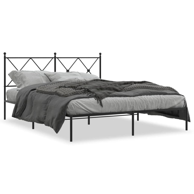 Bedframe met hoofdbord metaal zwart 160x200 cm