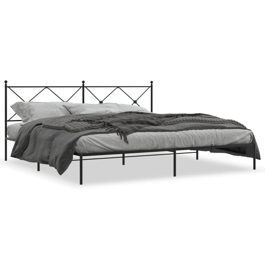 Bedframe met hoofdbord metaal zwart 193x203 cm