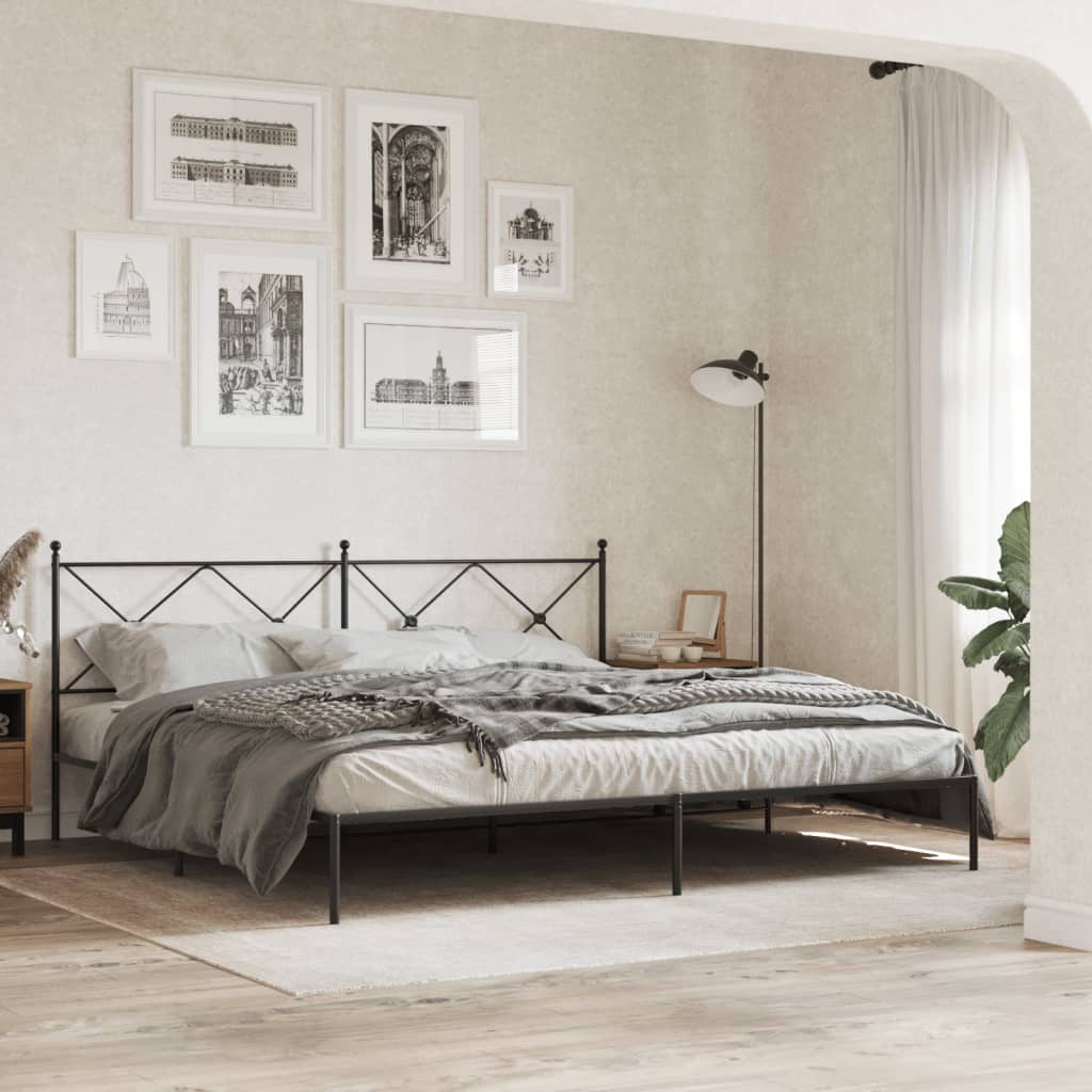 Bedframe met hoofdbord metaal zwart 200x200 cm