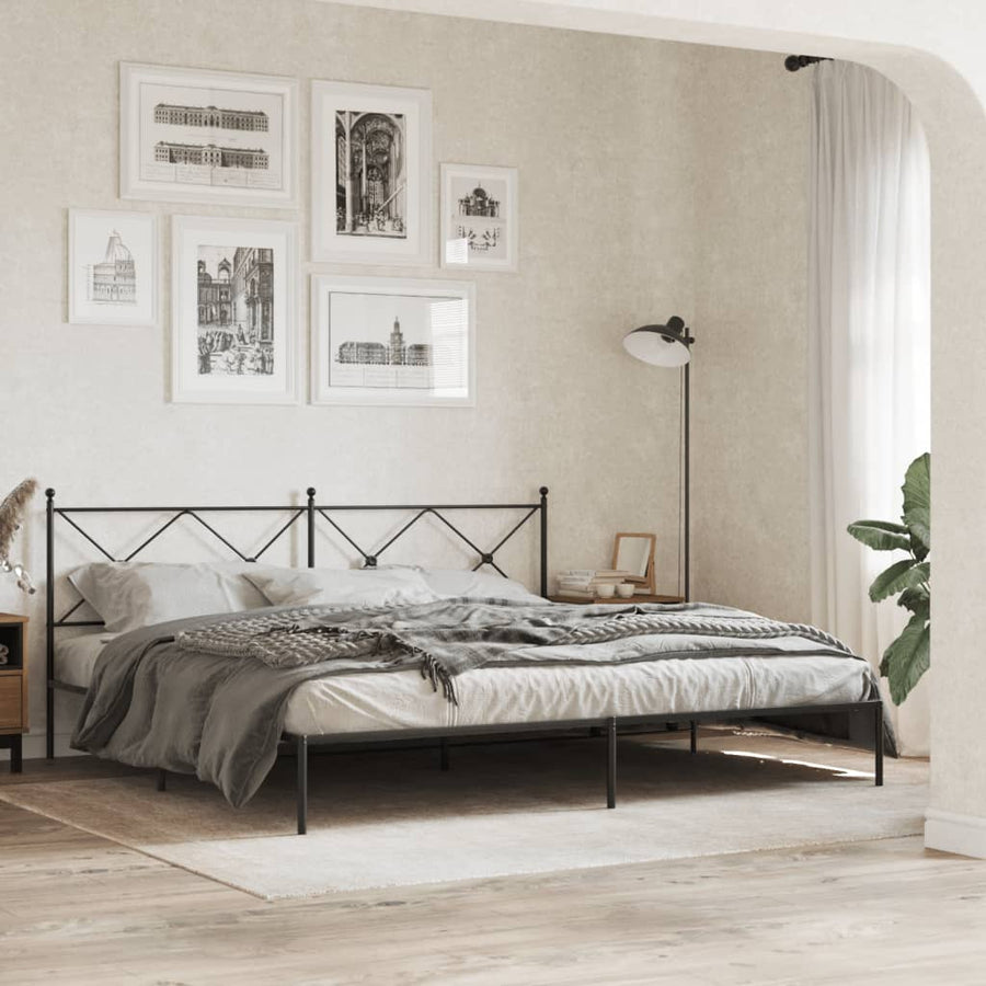 Bedframe met hoofdbord metaal zwart 200x200 cm