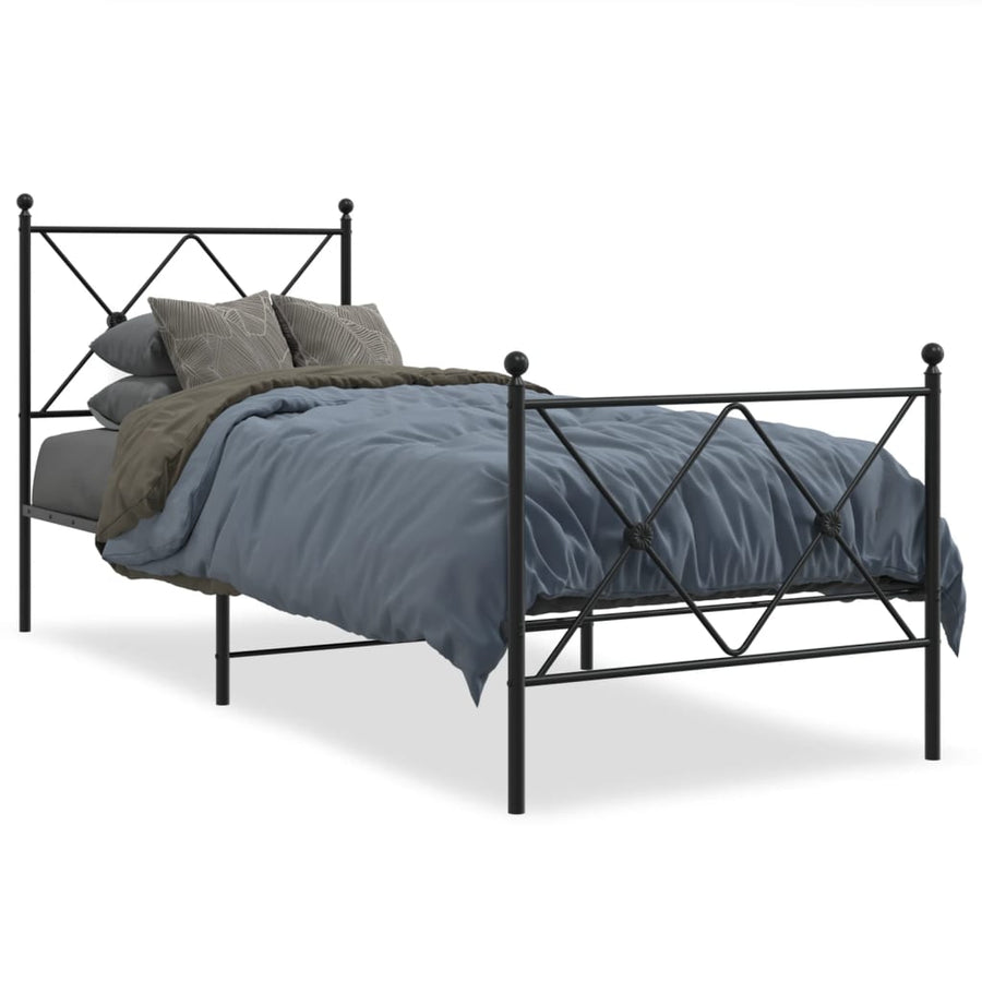 Bedframe met hoofd- en voeteneinde metaal zwart 75x190 cm