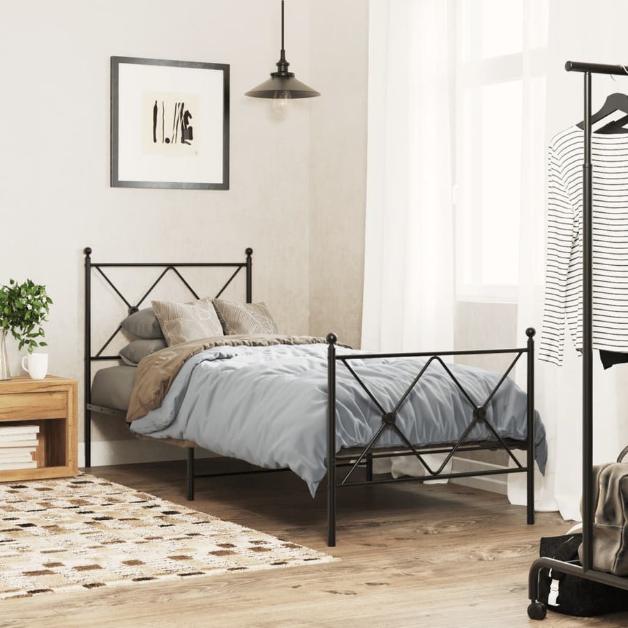 Bedframe met hoofd- en voeteneinde metaal zwart 80x200 cm