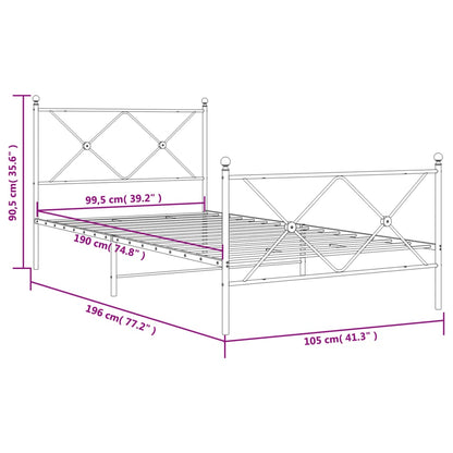 Bedframe met hoofd- en voeteneinde metaal zwart 100x190 cm