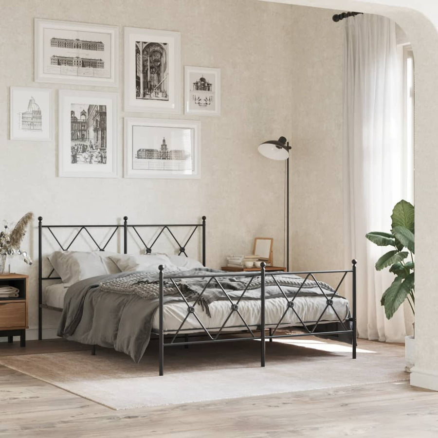 Bedframe met hoofd- en voeteneinde metaal zwart 137x190 cm