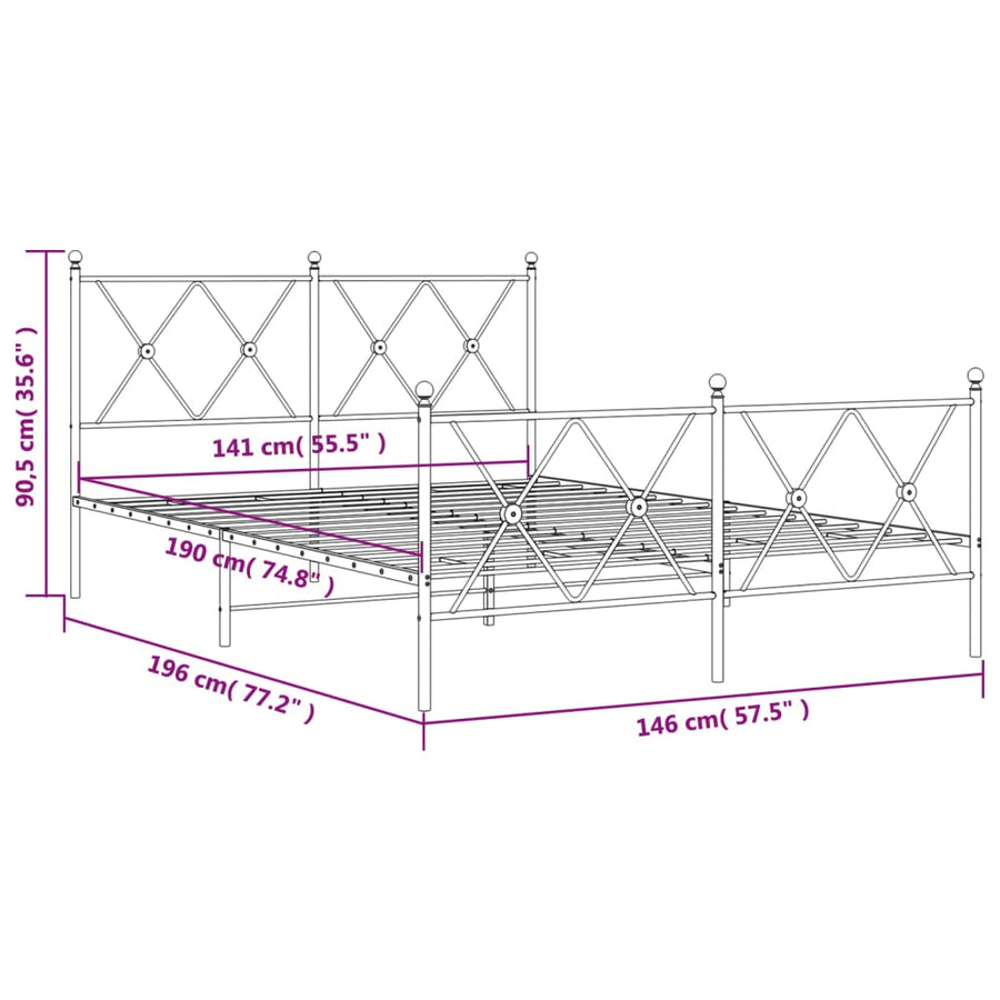 Bedframe met hoofd- en voeteneinde metaal zwart 140x190 cm