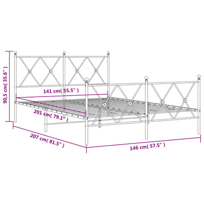 Bedframe met hoofd- en voeteneinde metaal zwart 140x200 cm
