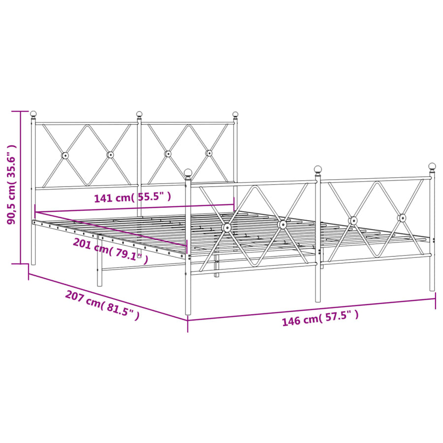 Bedframe met hoofd- en voeteneinde metaal zwart 140x200 cm