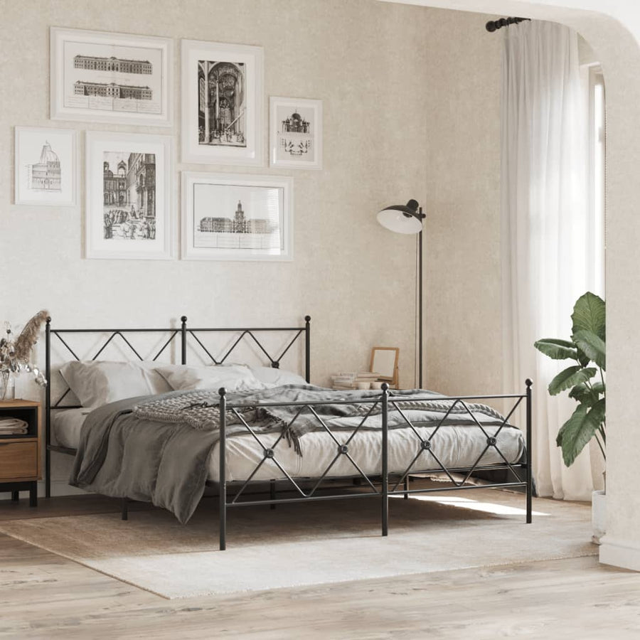 Bedframe met hoofd- en voeteneinde metaal zwart 150x200 cm