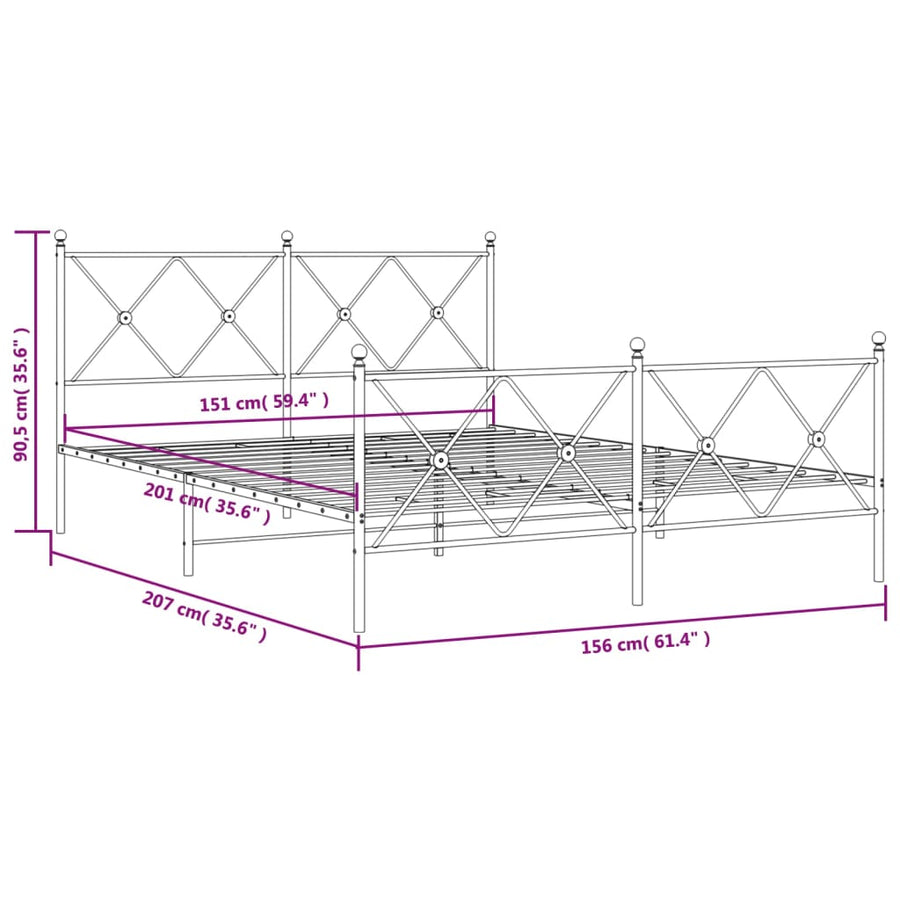 Bedframe met hoofd- en voeteneinde metaal zwart 150x200 cm