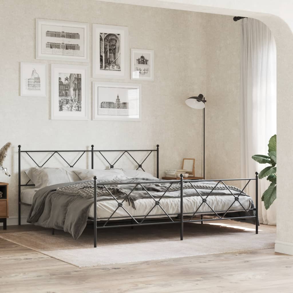 Bedframe met hoofd- en voeteneinde metaal zwart 183x213 cm