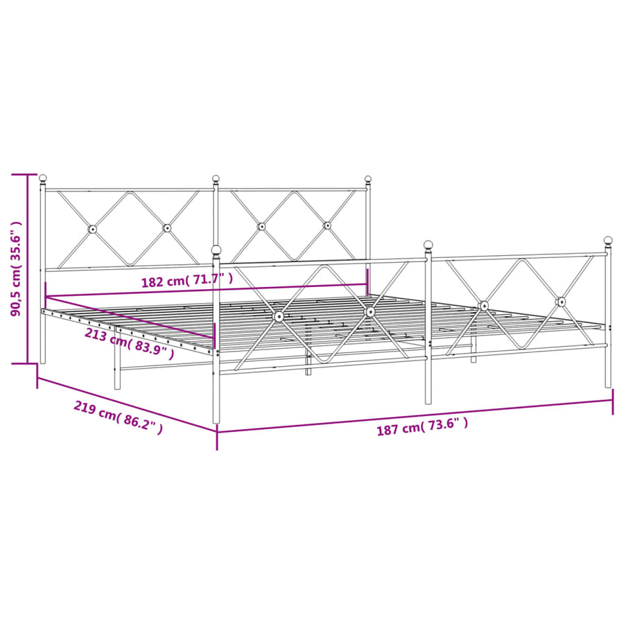 Bedframe met hoofd- en voeteneinde metaal zwart 183x213 cm