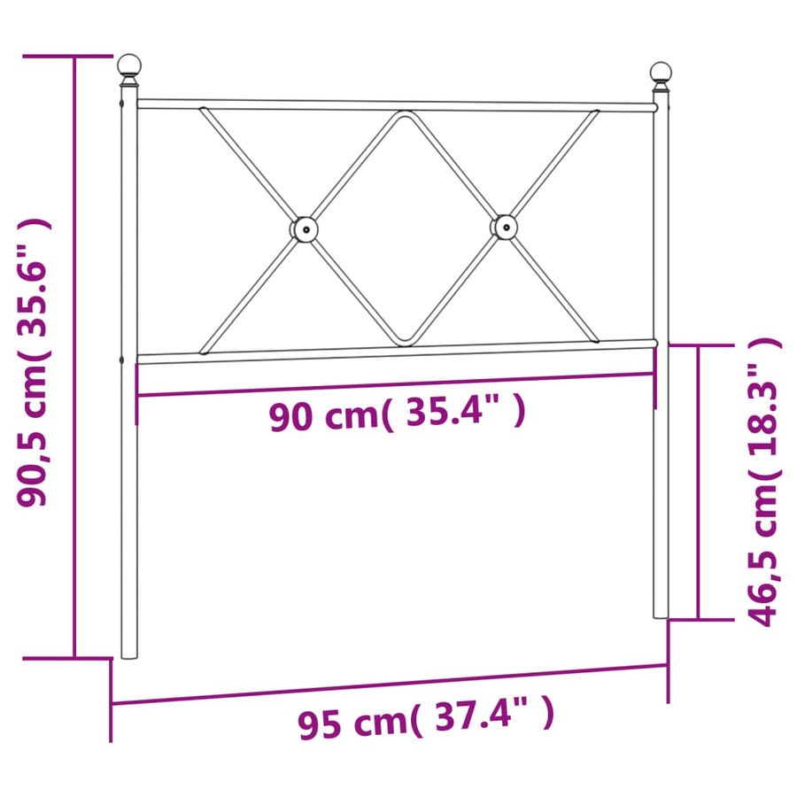 Hoofdbord 90 cm metaal zwart