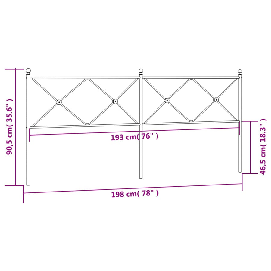 Hoofdbord 193 cm metaal zwart