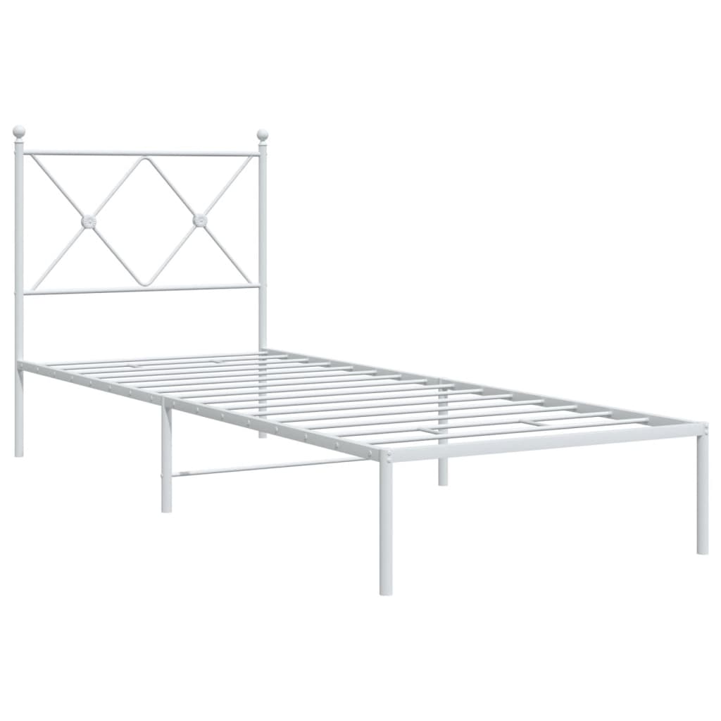Bedframe met hoofdbord metaal wit 75 x 190 cm