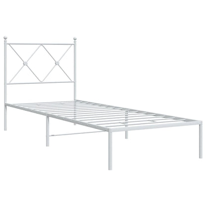 Bedframe met hoofdbord metaal wit 75 x 190 cm