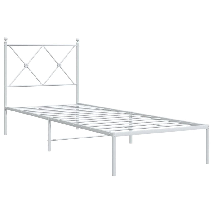 Bedframe met hoofdbord metaal wit 75 x 190 cm