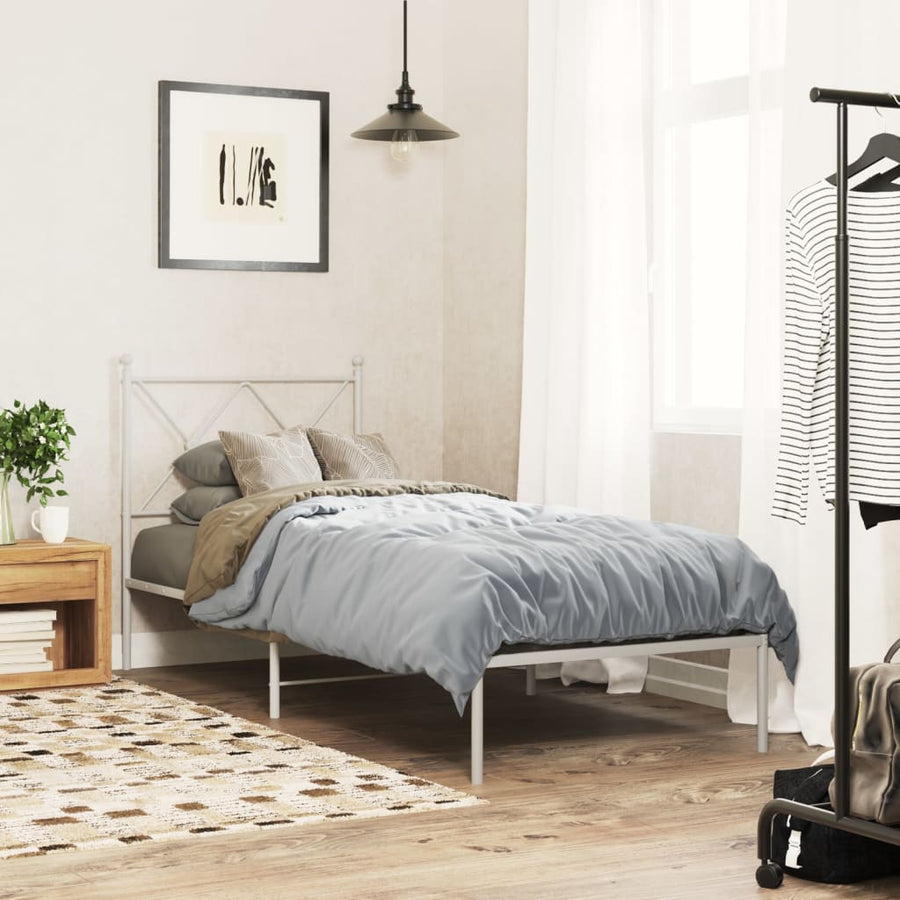 Bedframe met hoofdbord metaal wit 75 x 190 cm