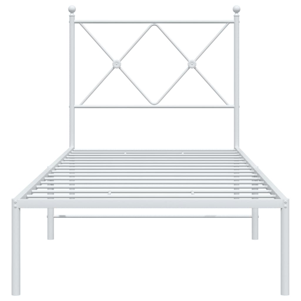 Bedframe met hoofdbord metaal wit 75 x 190 cm
