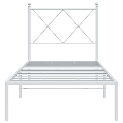 Bedframe met hoofdbord metaal wit 75 x 190 cm