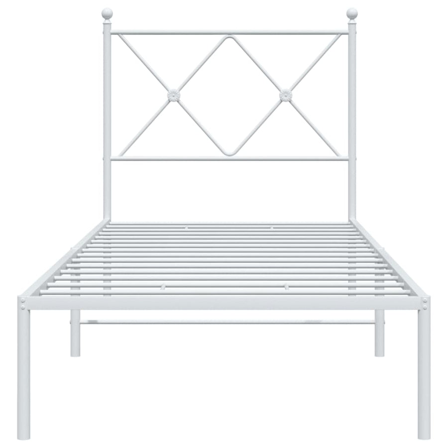 Bedframe met hoofdbord metaal wit 75 x 190 cm