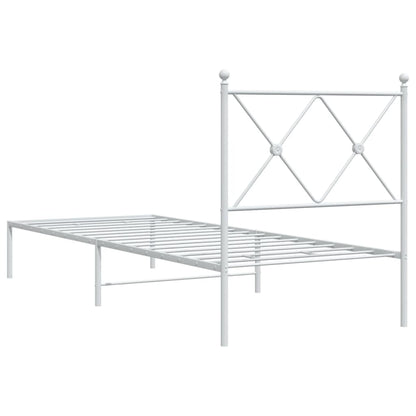 Bedframe met hoofdbord metaal wit 75 x 190 cm