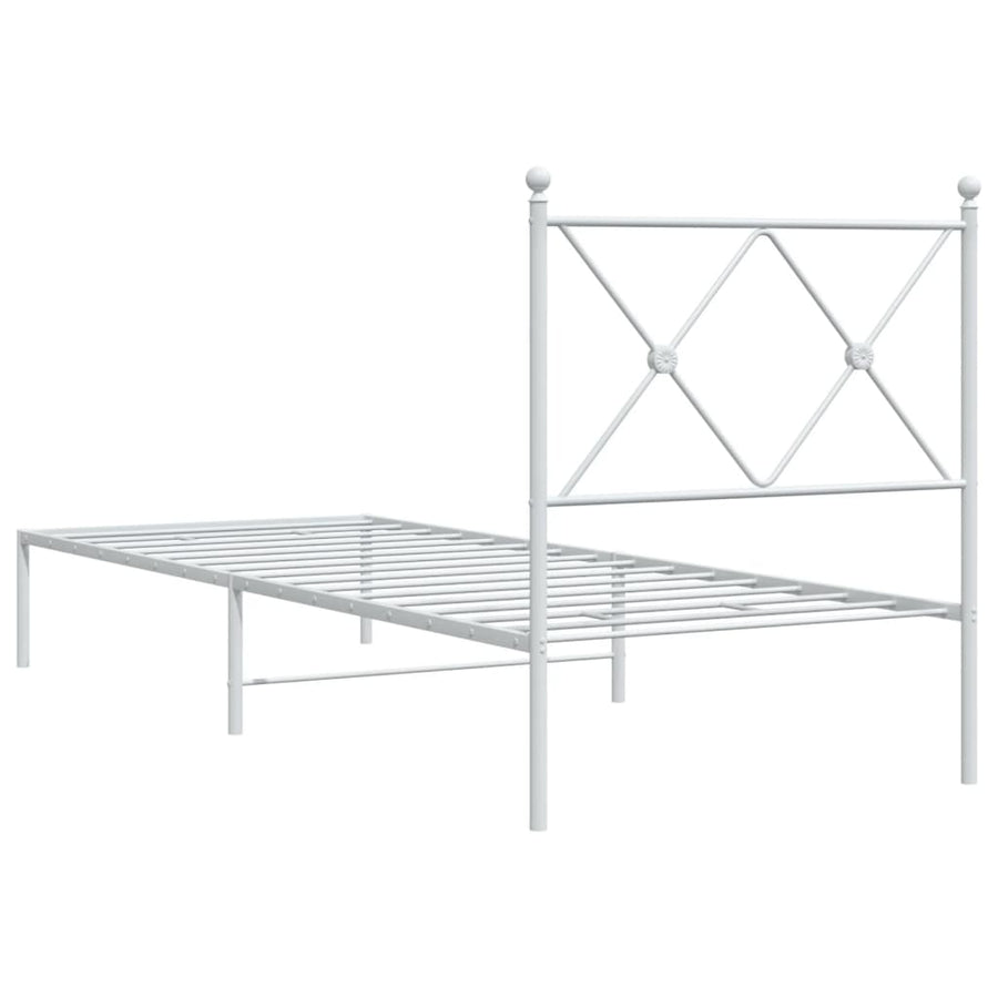 Bedframe met hoofdbord metaal wit 75 x 190 cm