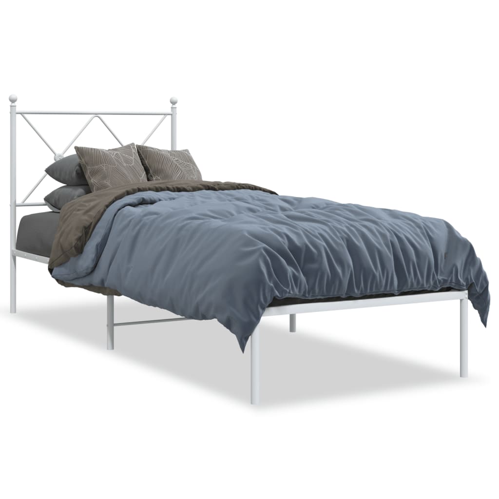 Bedframe met hoofdbord metaal wit 75 x 190 cm